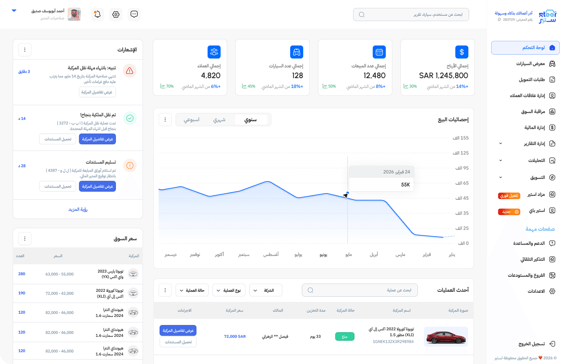 أهلاً بك في لوحة تحكم ستير